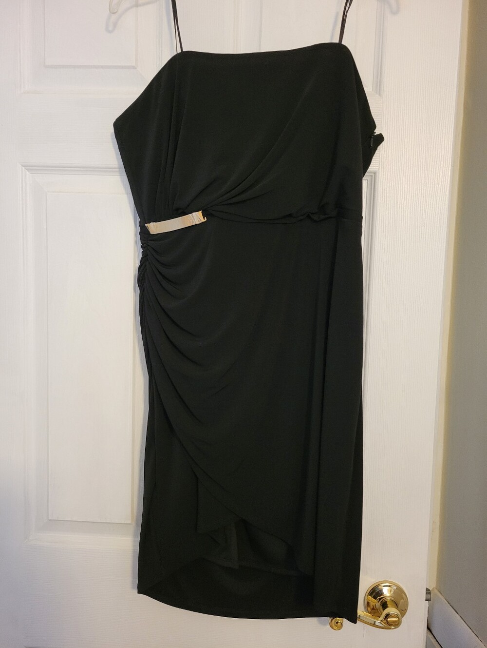 NWT Max & Cleo Black Strapless Draped Cocktail Dress with Gold Accent